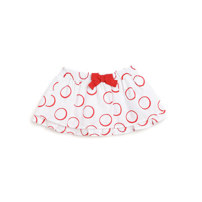 Girls White and Red Printed Skirt